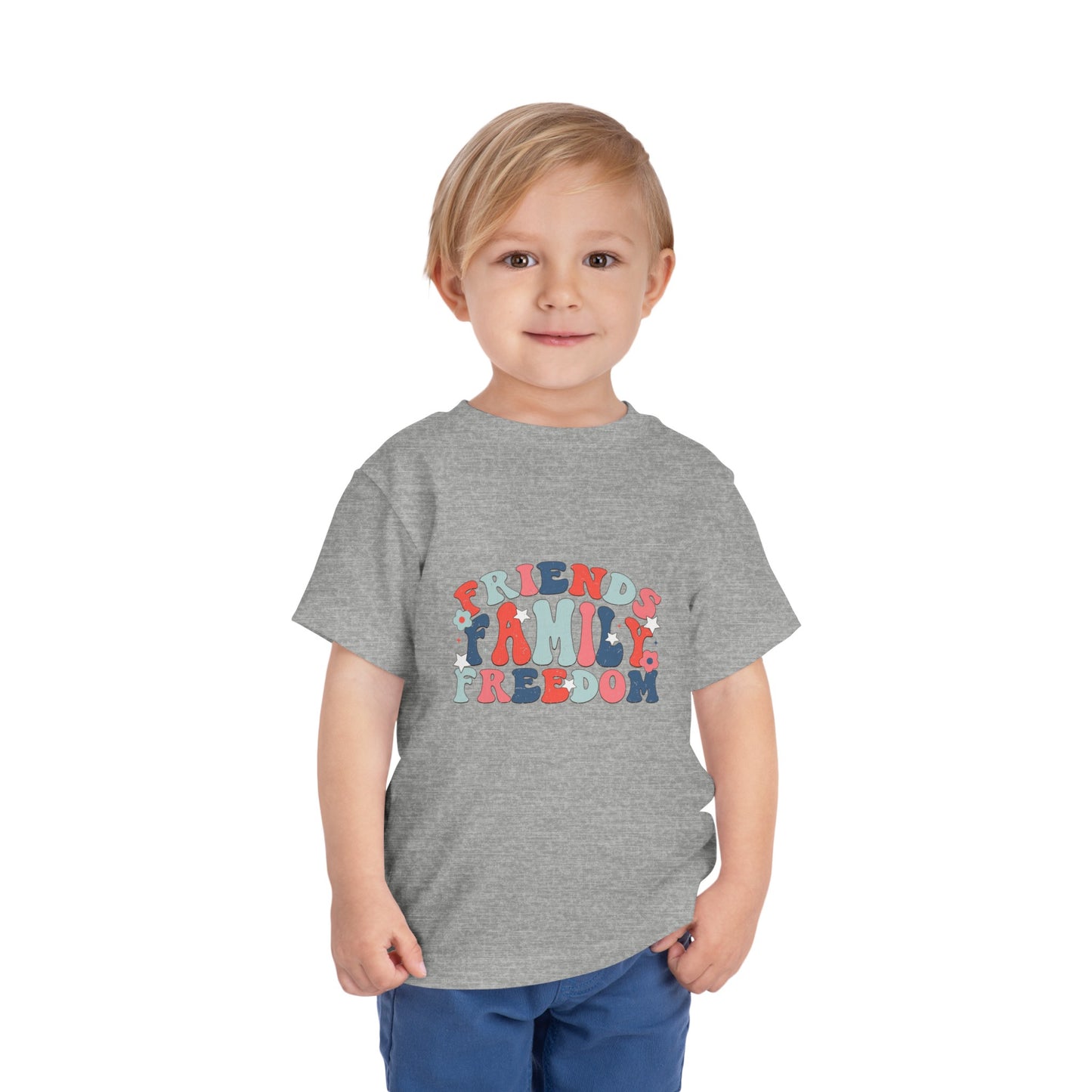 Friends Family & Freedom Patriotic 4th of July Toddler Short Sleeve Tee