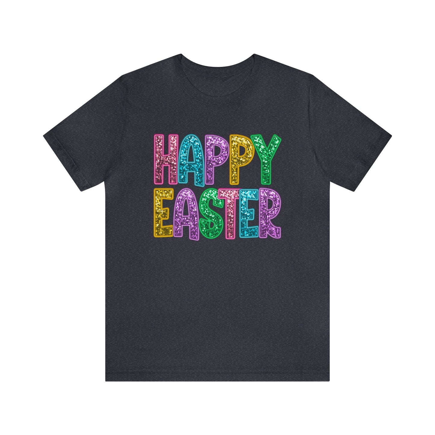 Happy Easter Faux Sequin Print Women's Short Sleeve Tee