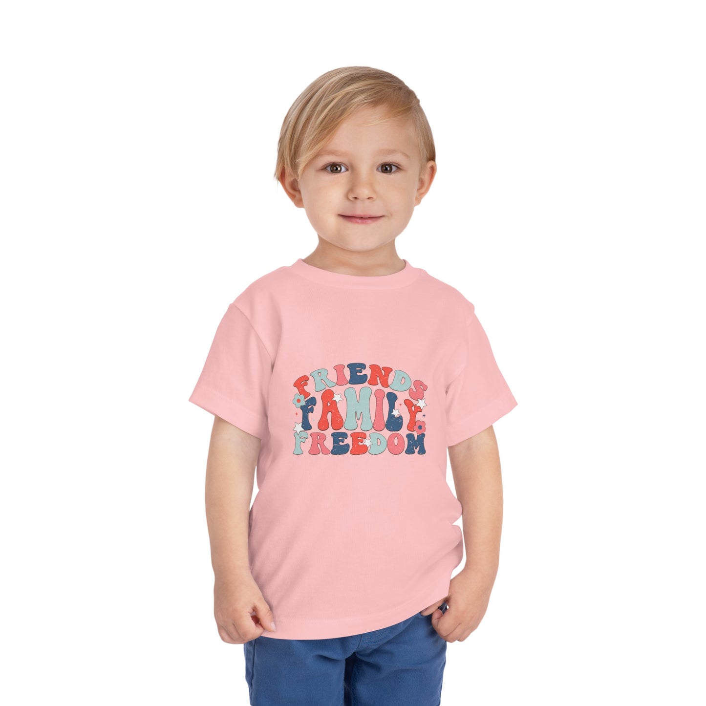 Friends Family & Freedom Patriotic 4th of July Toddler Short Sleeve Tee