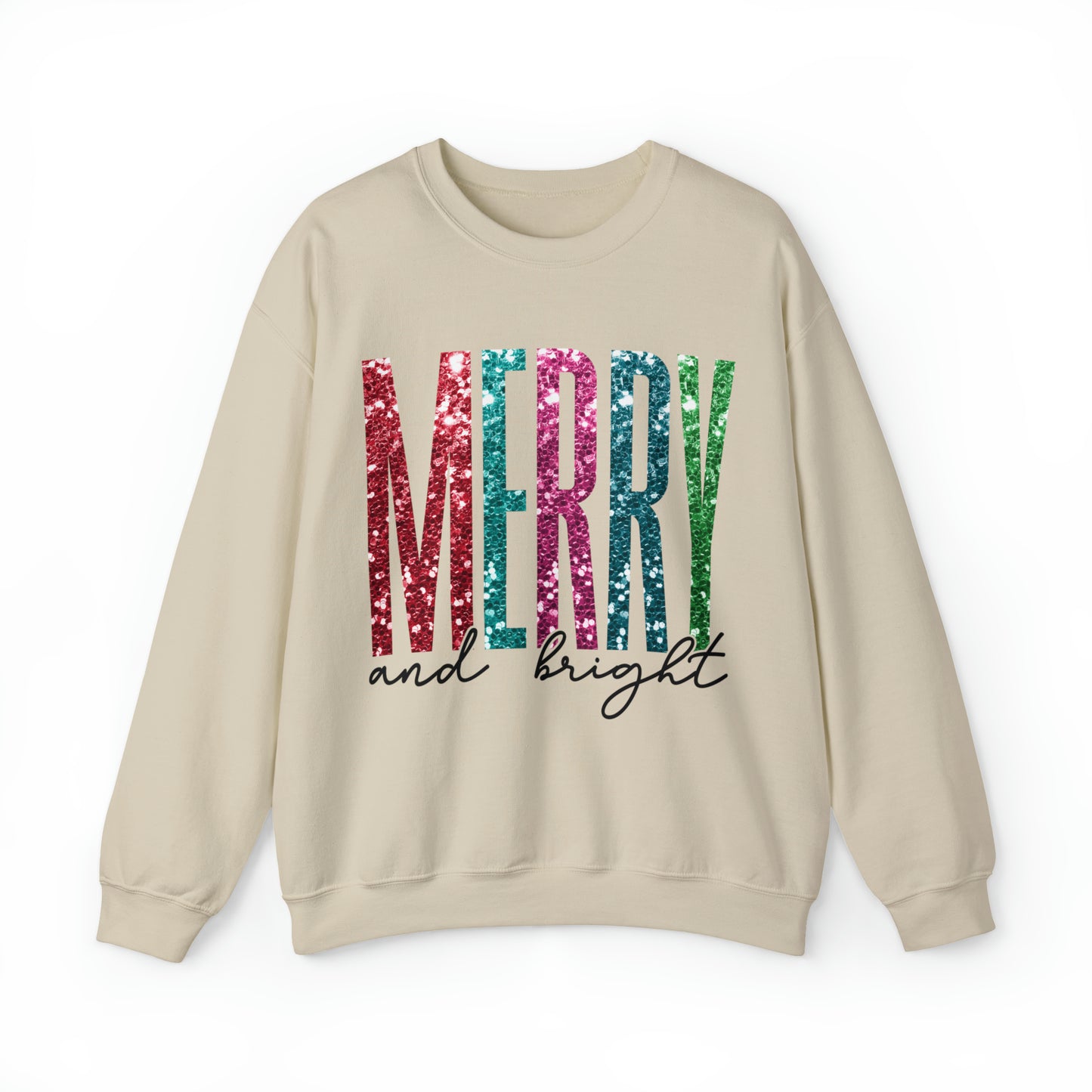 Merry & Bright Faux Sequin Women's Christmas Crewneck Sweatshirt