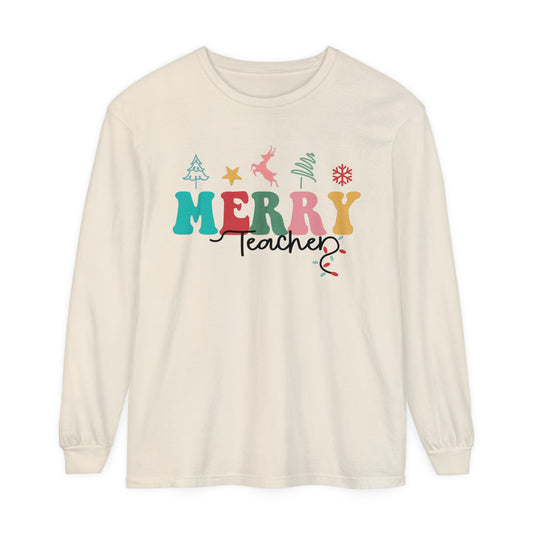 Merry Teacher Women's Christmas Loose Long Sleeve T-Shirt