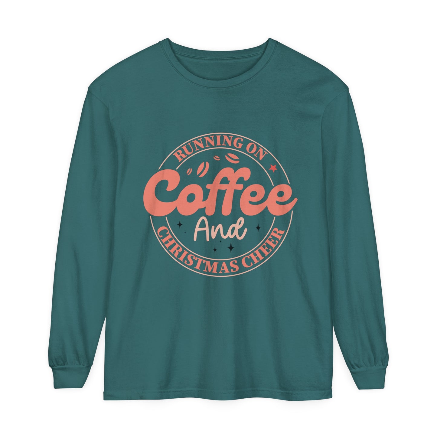 Coffee and Christmas Cheer Women's Christmas Holiday Loose Long Sleeve T-Shirt