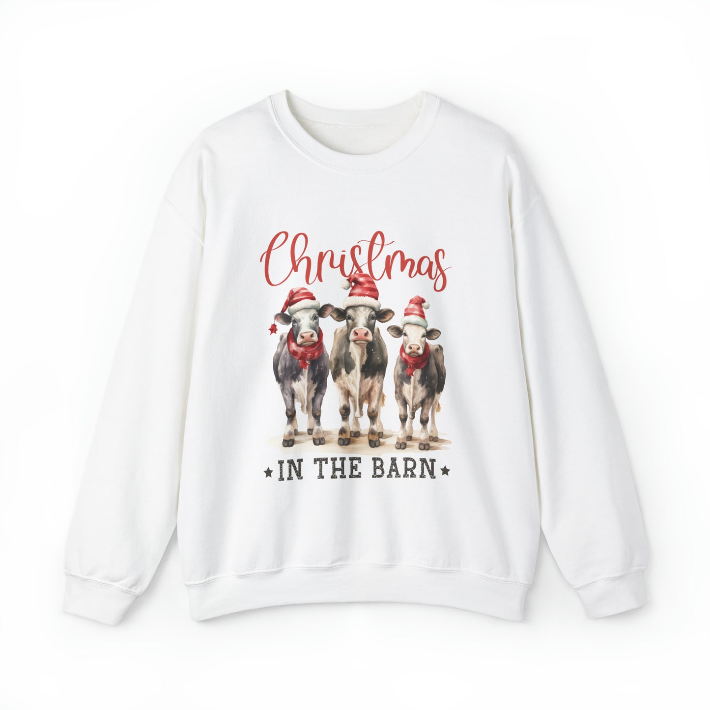 Christmas in the Barn Cows Women's Christmas Sweatshirt