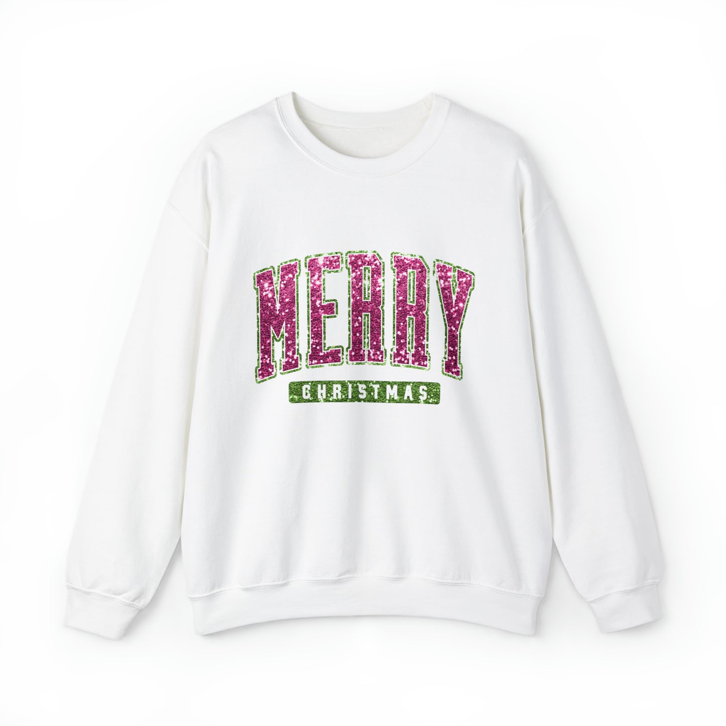 Merry Christmas Pink & Green Sparkle Women's Christmas Crewneck Sweatshirt