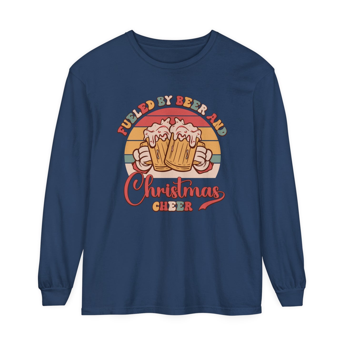 Fueled by beer and Christmas cheer Funny Drinking Holiday Adult Unisex Loose Long Sleeve T-Shirt