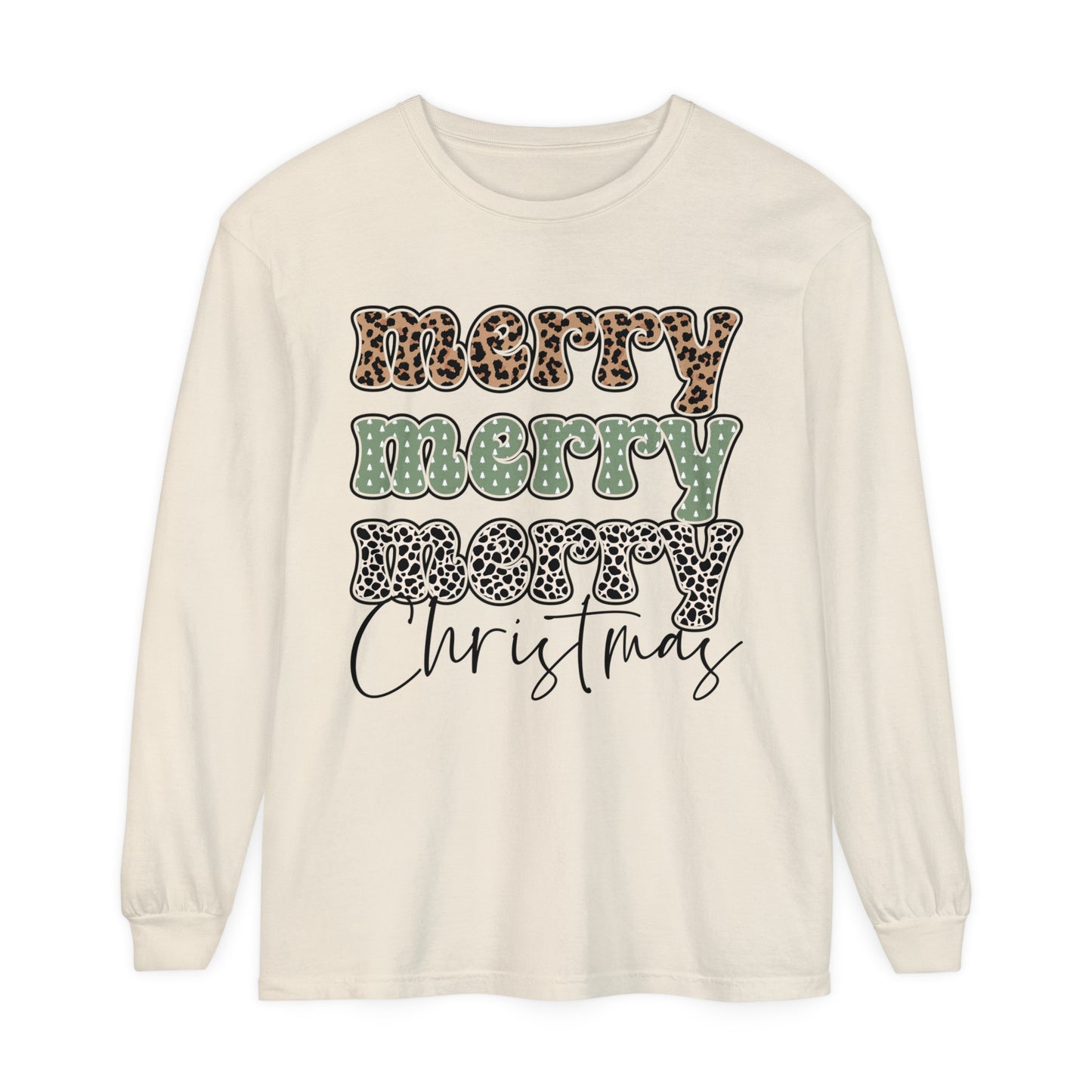 Merry Merry Merry Christmas Women's Holiday Loose Long Sleeve T-Shirt