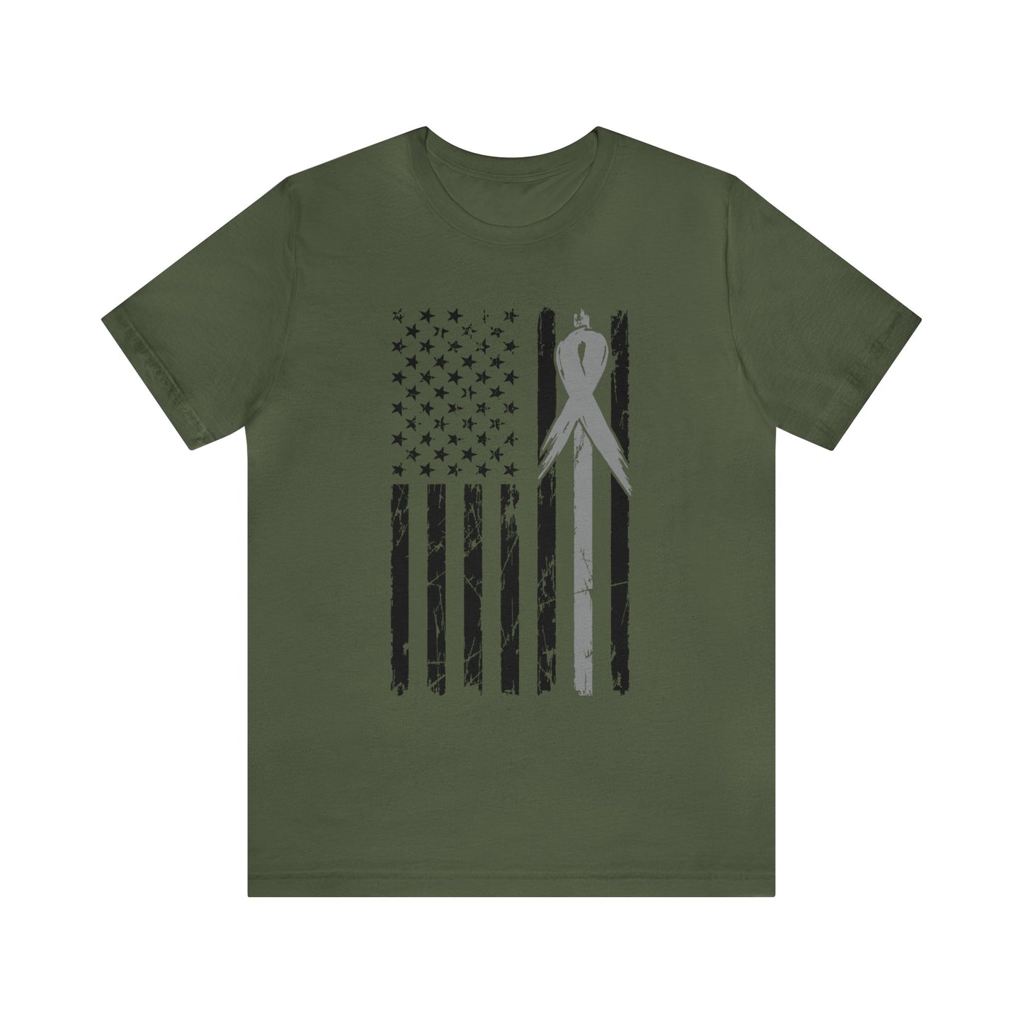 Brain Cancer Fighter Survivor Advocate Ribbon American Flag Adult Unisex Tshirt