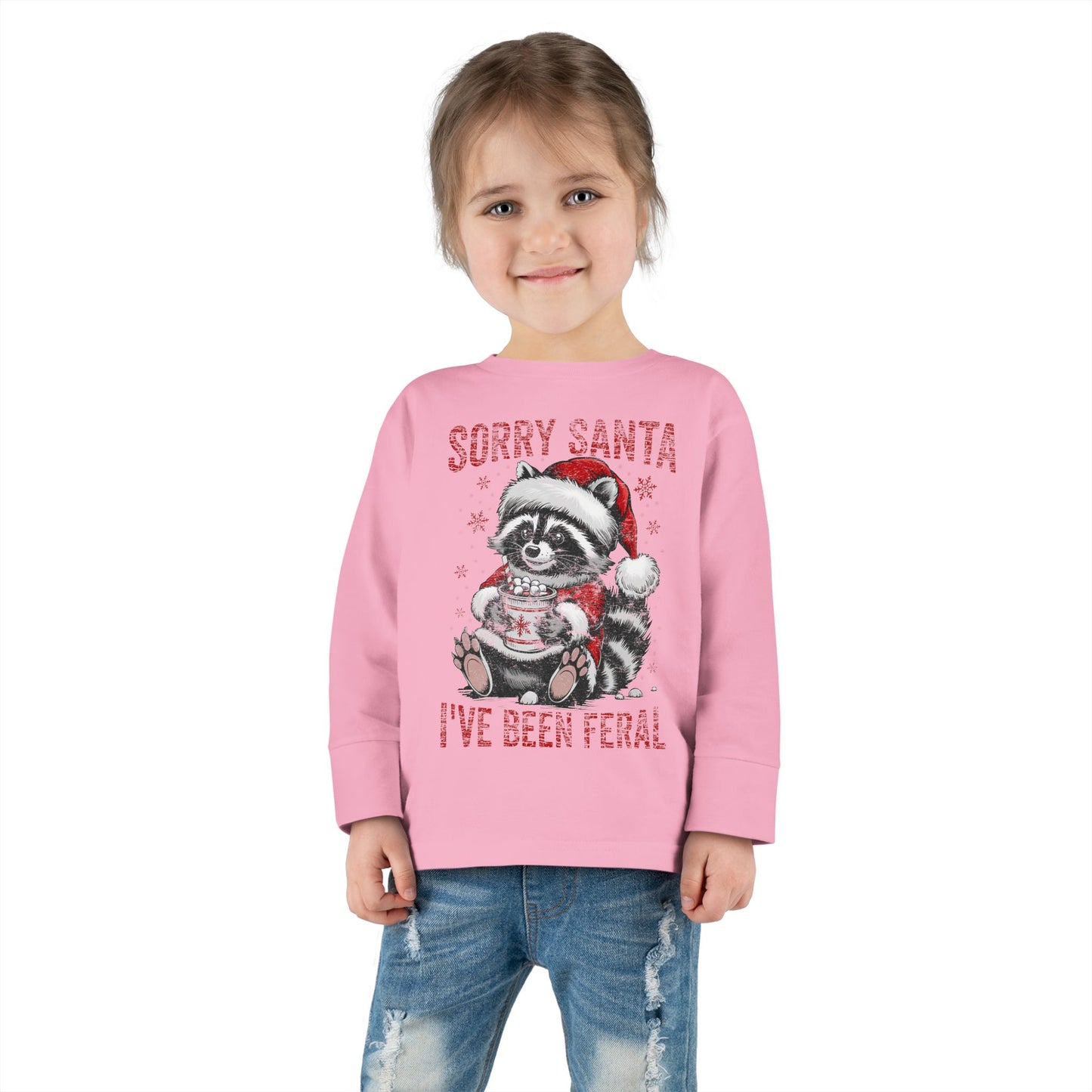 Sorry Santa I've Been Feral Christmas Toddler Long Sleeve Tee