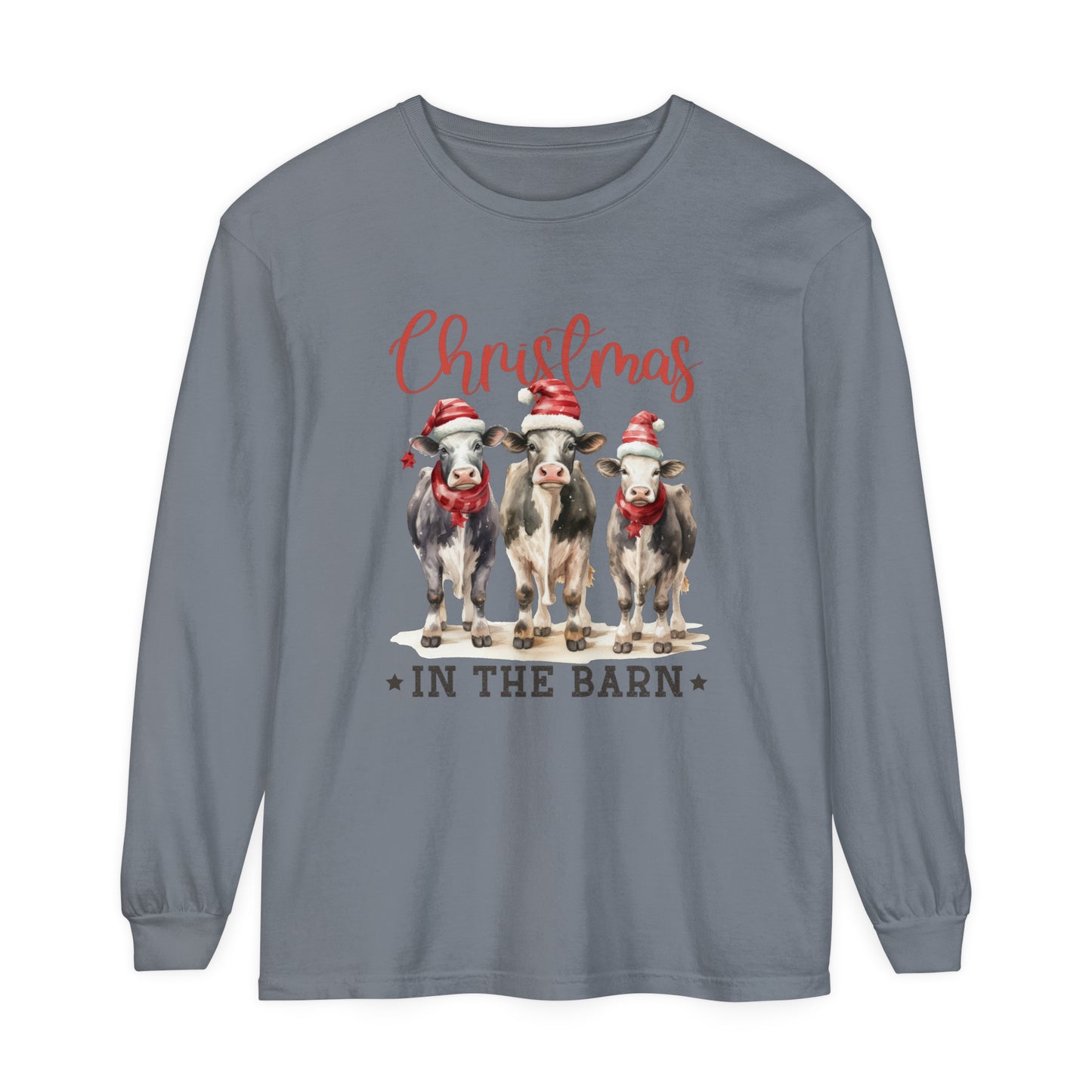 Christmas in the Barn Cows Women's Holiday Loose Long Sleeve T-Shirt