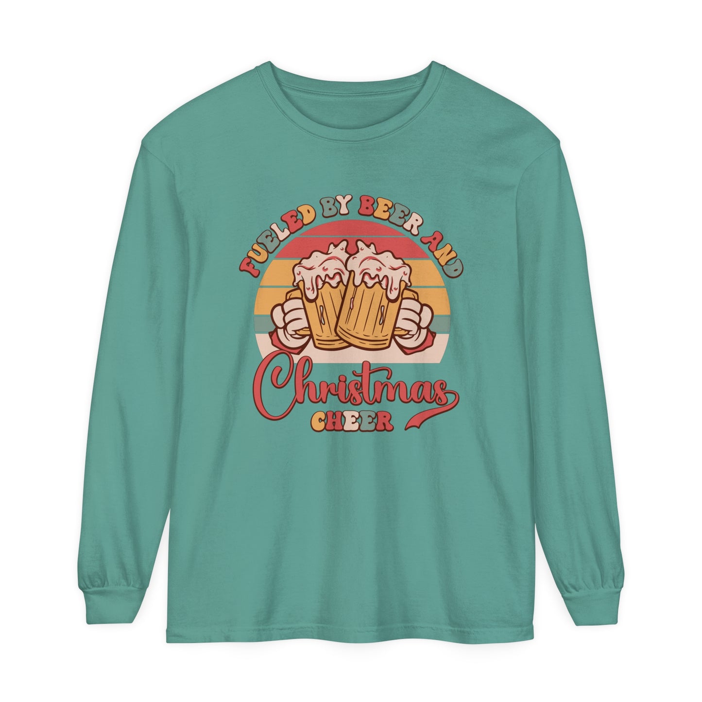 Fueled by beer and Christmas cheer Funny Drinking Holiday Adult Unisex Loose Long Sleeve T-Shirt