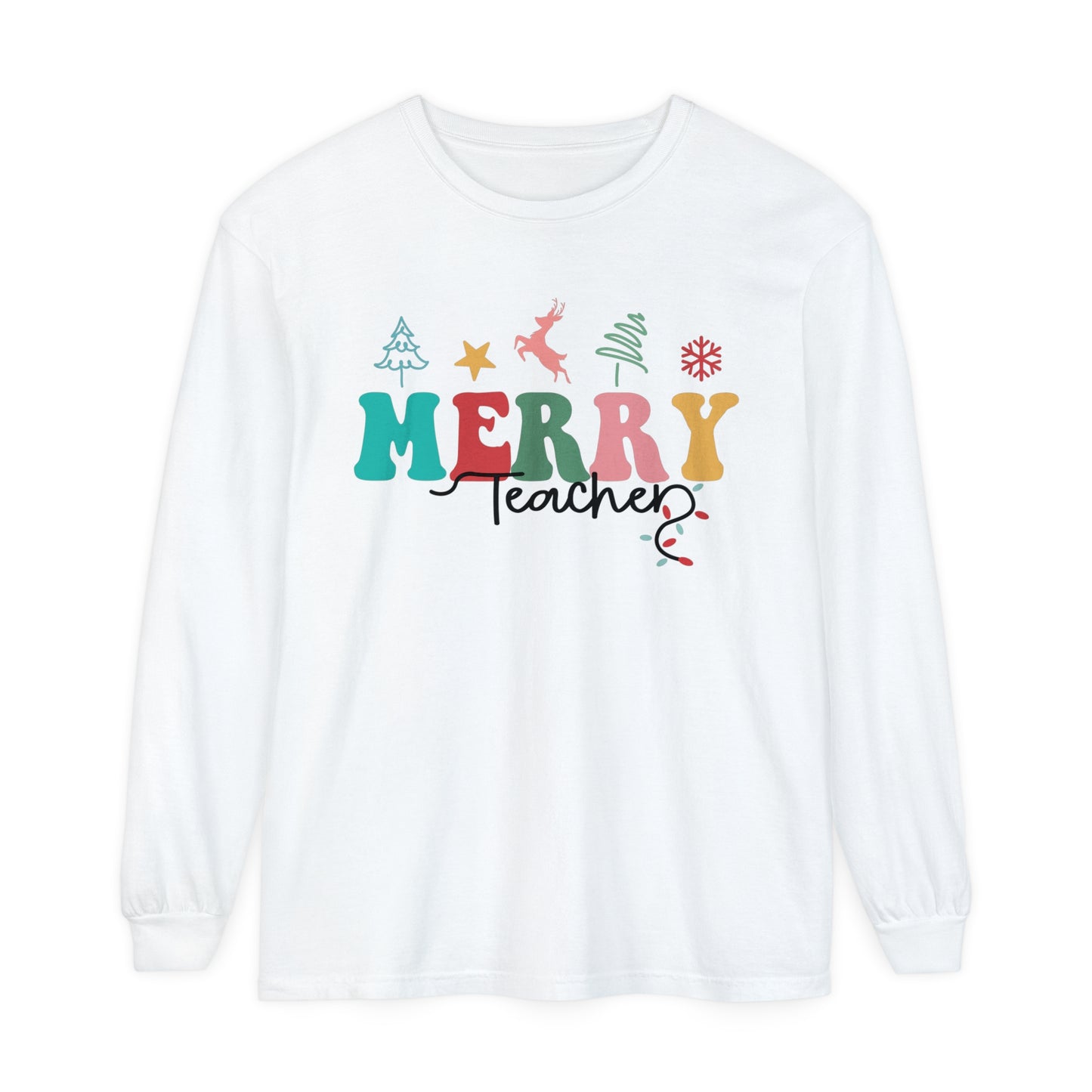 Merry Teacher Women's Christmas Loose Long Sleeve T-Shirt