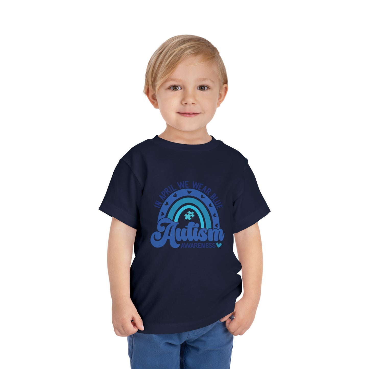 In April We Wear Blue Autism Awareness Advocate Toddler Short Sleeve Tee