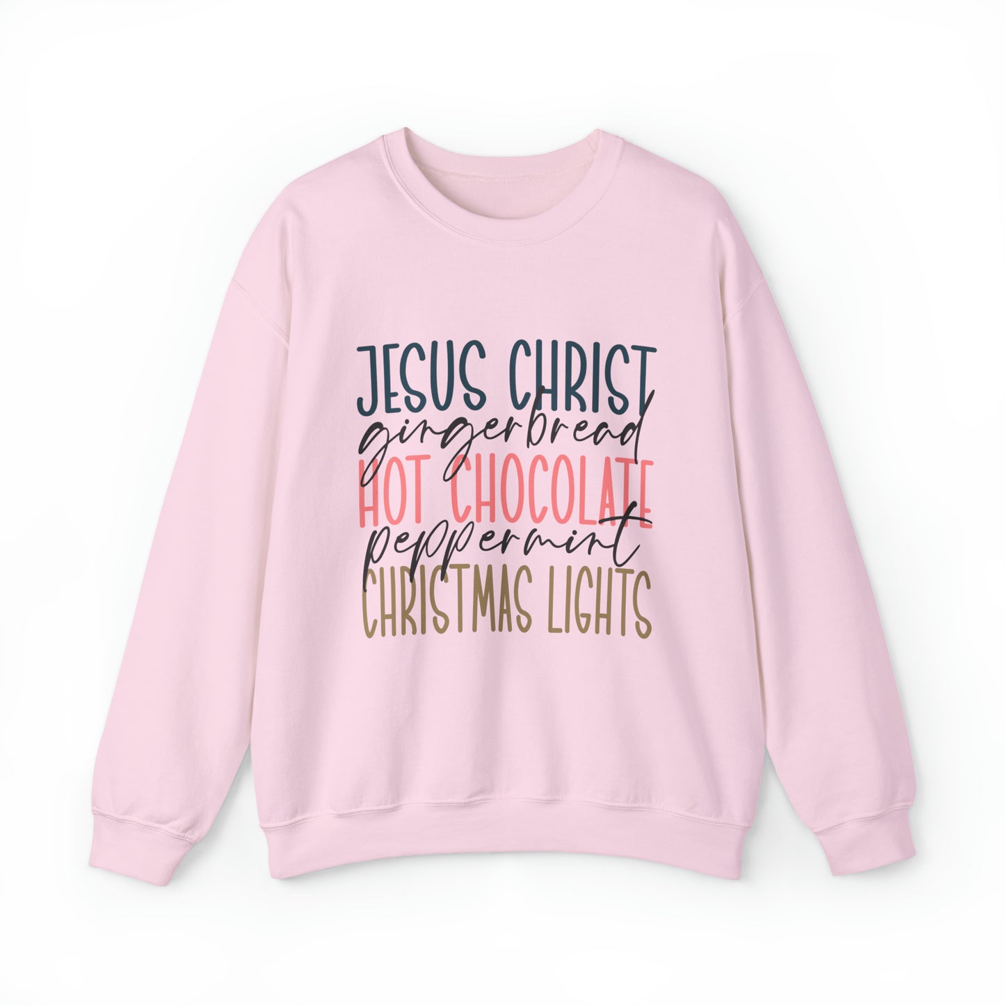 Jesus, Gingerbread, Hot Chocolate, Peppermint, Christmas Lights Women's Christmas Sweatshirt