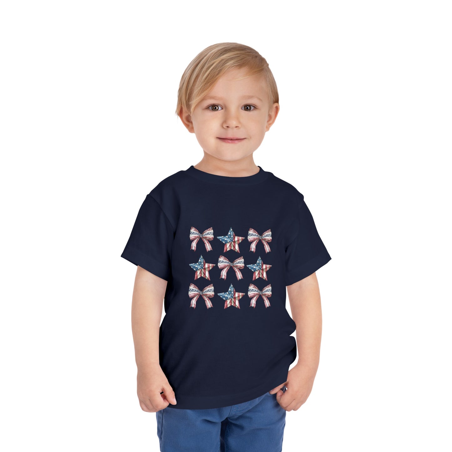 USA America  Bows & Stars Toddler Girl Short Sleeve Tee