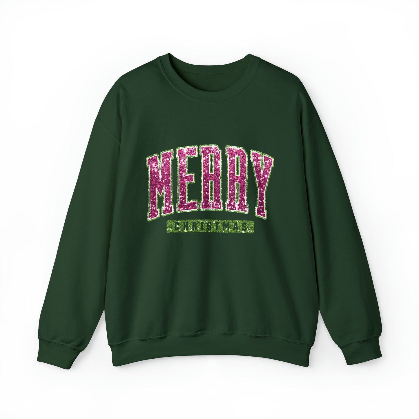 Merry Christmas Pink & Green Sparkle Women's Christmas Crewneck Sweatshirt