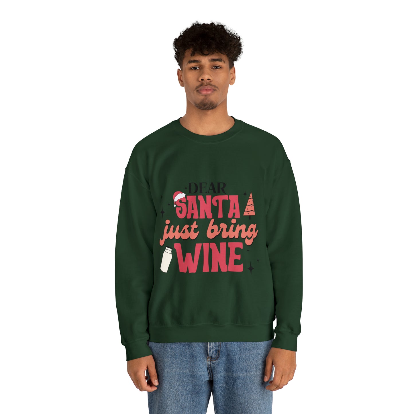Dear Santa Just Bring Wine  Women's Funny Christmas Crewneck Sweatshirt
