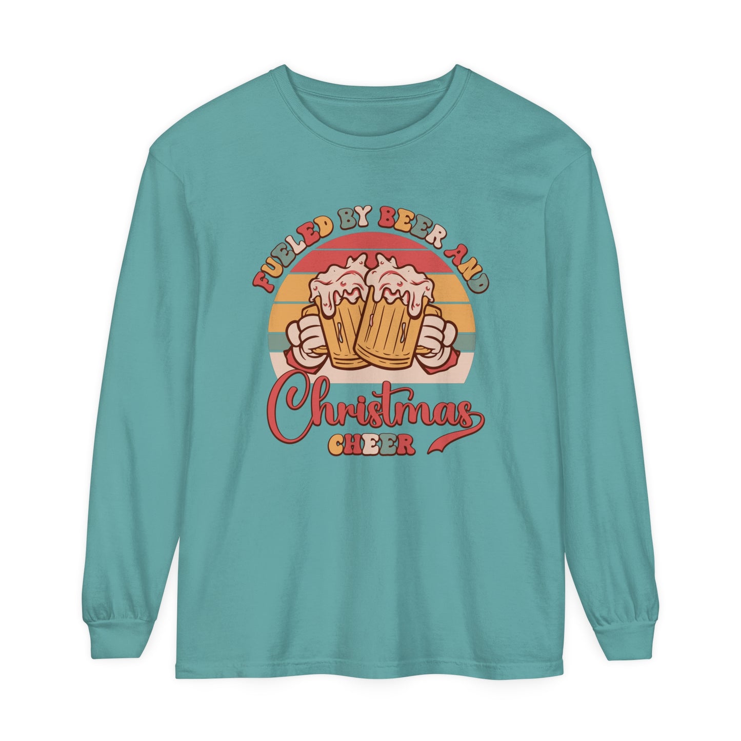 Fueled by beer and Christmas cheer Funny Drinking Holiday Adult Unisex Loose Long Sleeve T-Shirt
