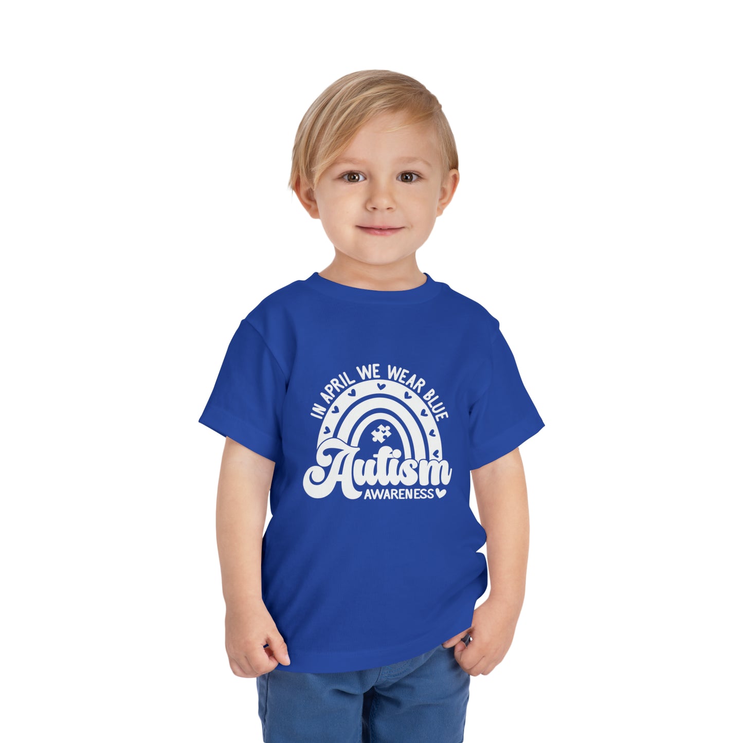 In April We Wear Blue Autism Awareness Advocate Toddler Short Sleeve Tee