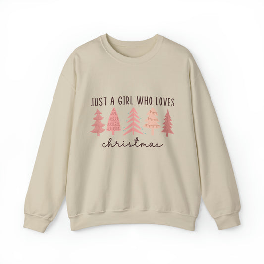 Just A Girl Who Loves Christmas With Trees Women's Christmas Crewneck Sweatshirt