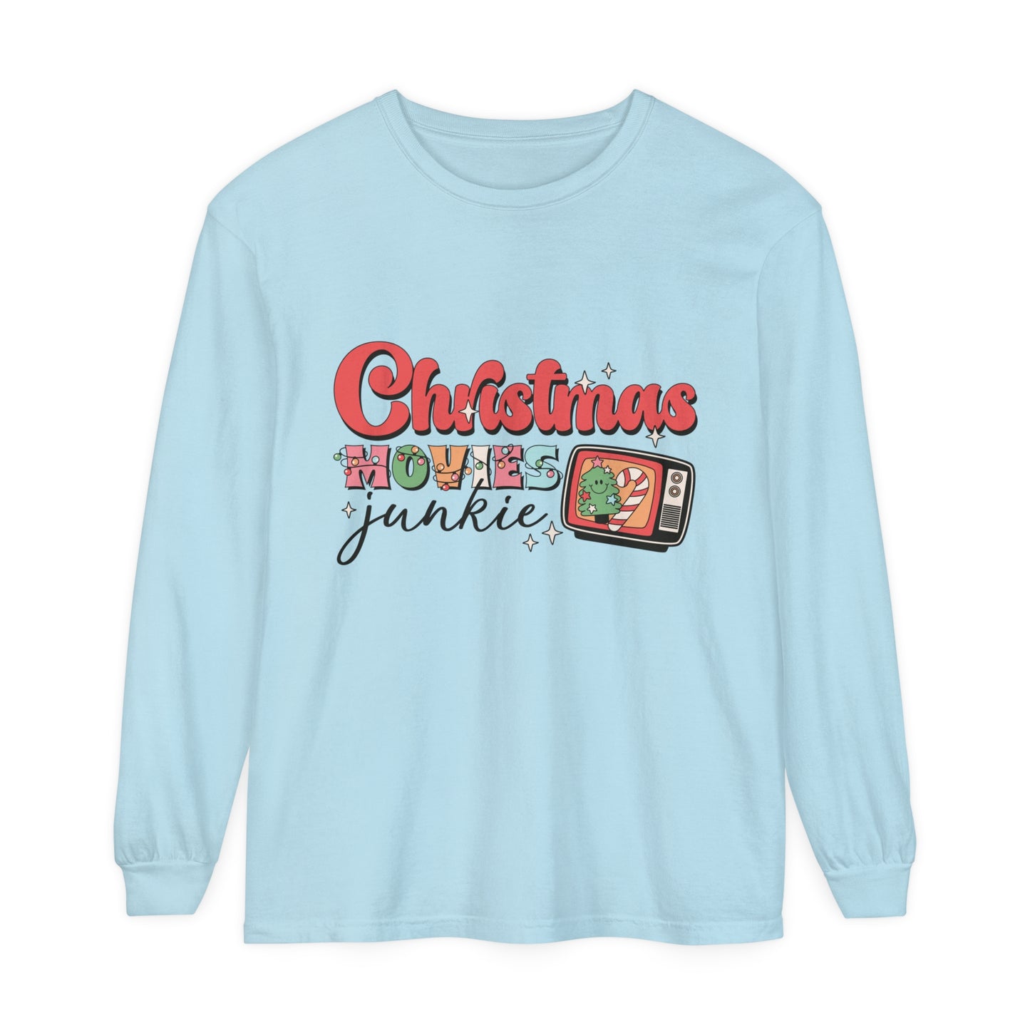 Christmas Movies Junkie Women's Christmas Holiday Loose Long Sleeve T-Shirt