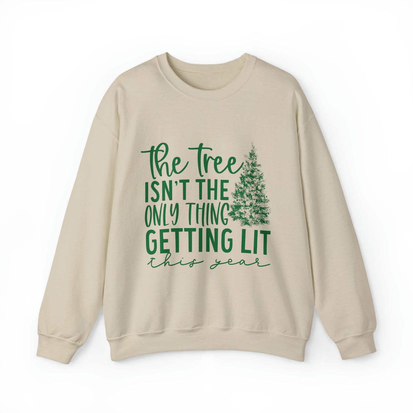 Tree Getting Lit with Green Women's Christmas Crewneck Sweatshirt