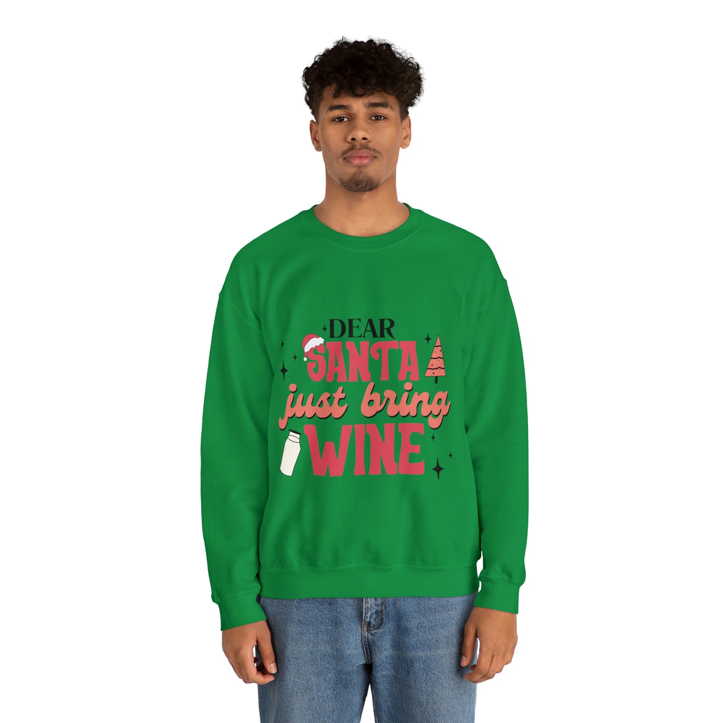 Dear Santa Just Bring Wine  Women's Funny Christmas Crewneck Sweatshirt