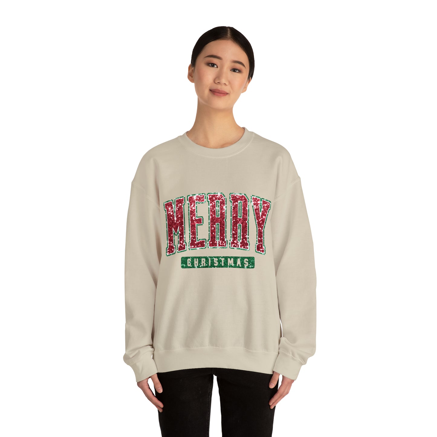 Merry Christmas Red Sparkle Women's Christmas Crewneck Sweatshirt