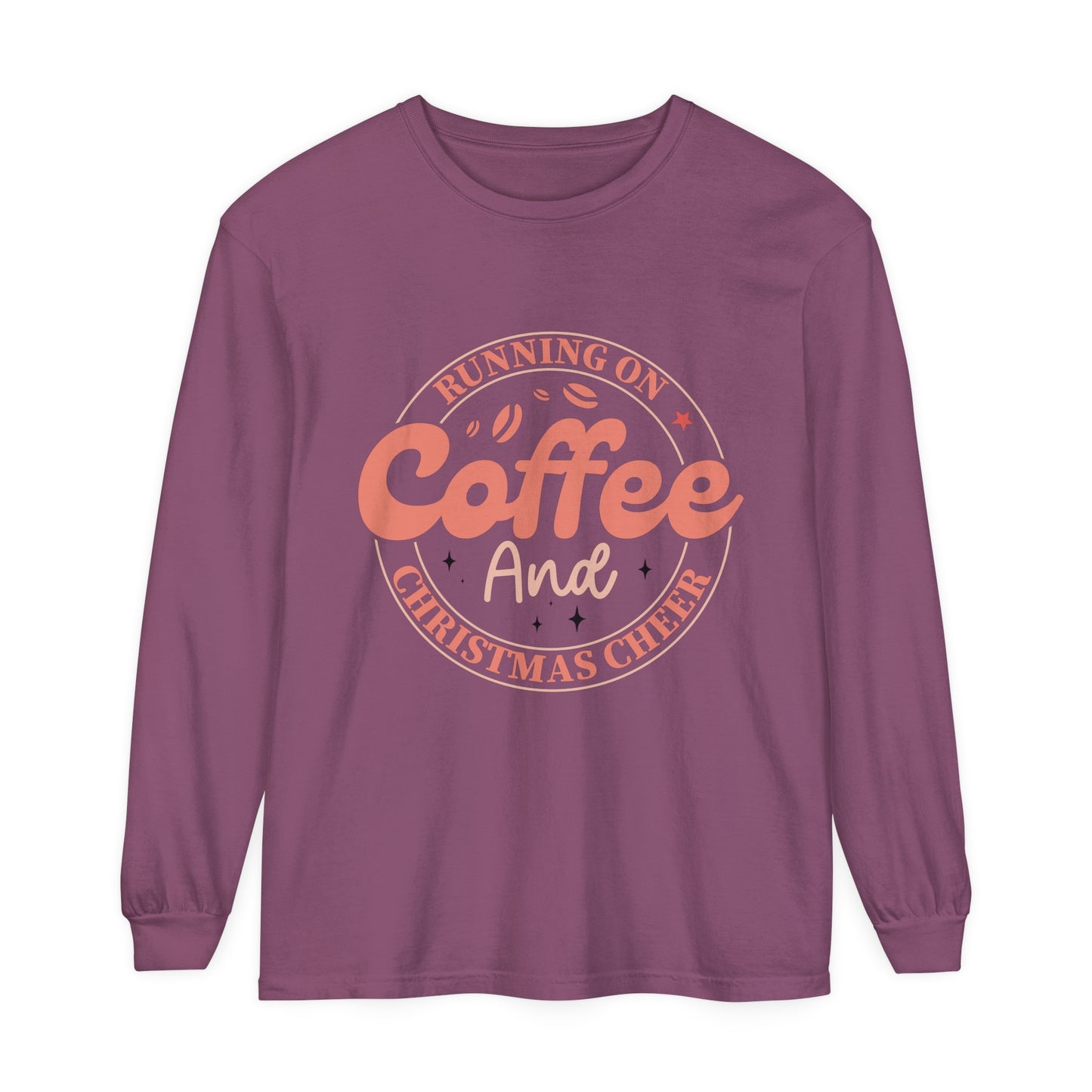 Coffee and Christmas Cheer Women's Christmas Holiday Loose Long Sleeve T-Shirt