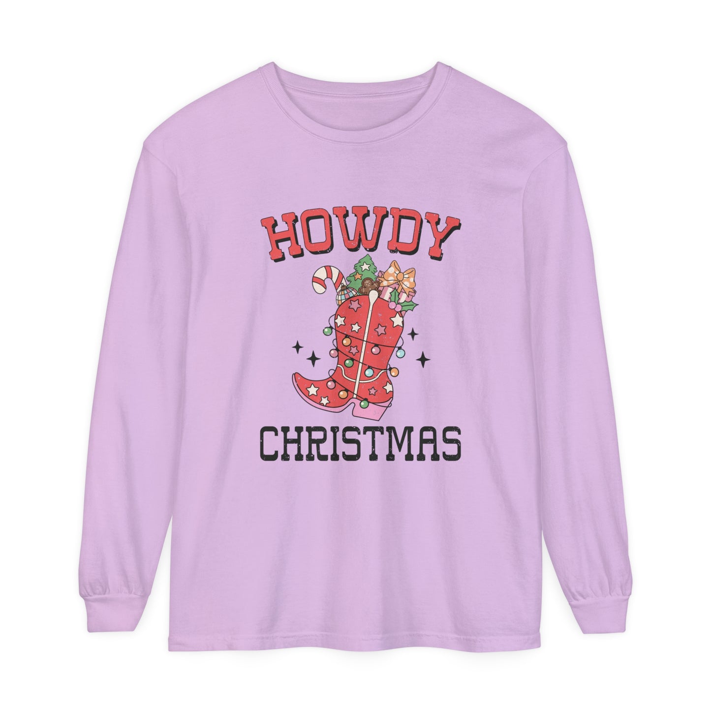 Howdy Christmas Women's Country Christmas Holiday Loose Long Sleeve T-Shirt