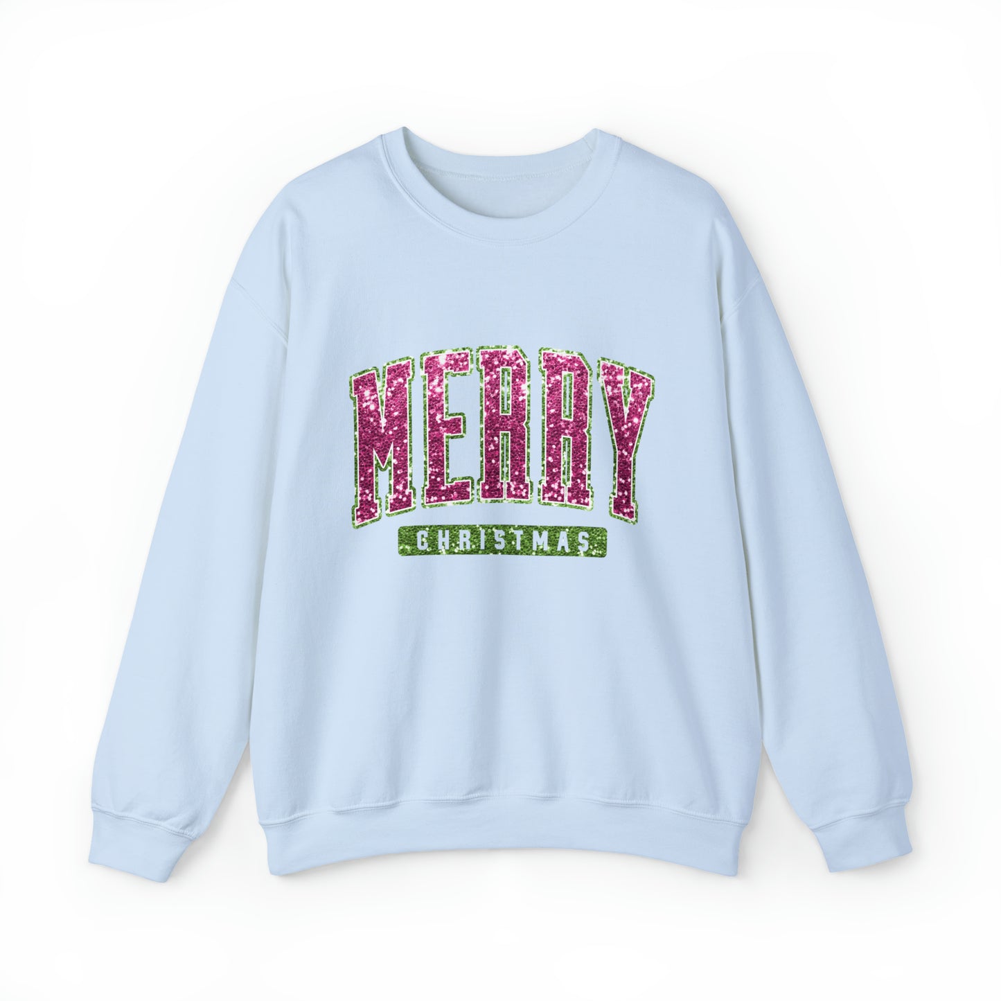 Merry Christmas Pink & Green Sparkle Women's Christmas Crewneck Sweatshirt