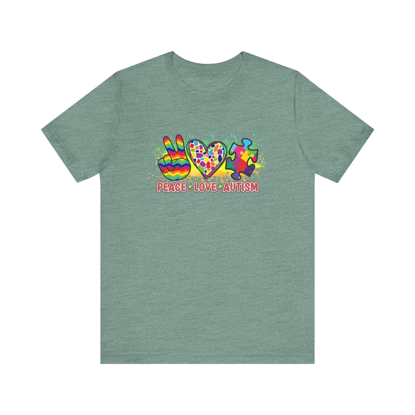 Peace Love Autism Autism Awareness Advocate Short Sleeve Tee