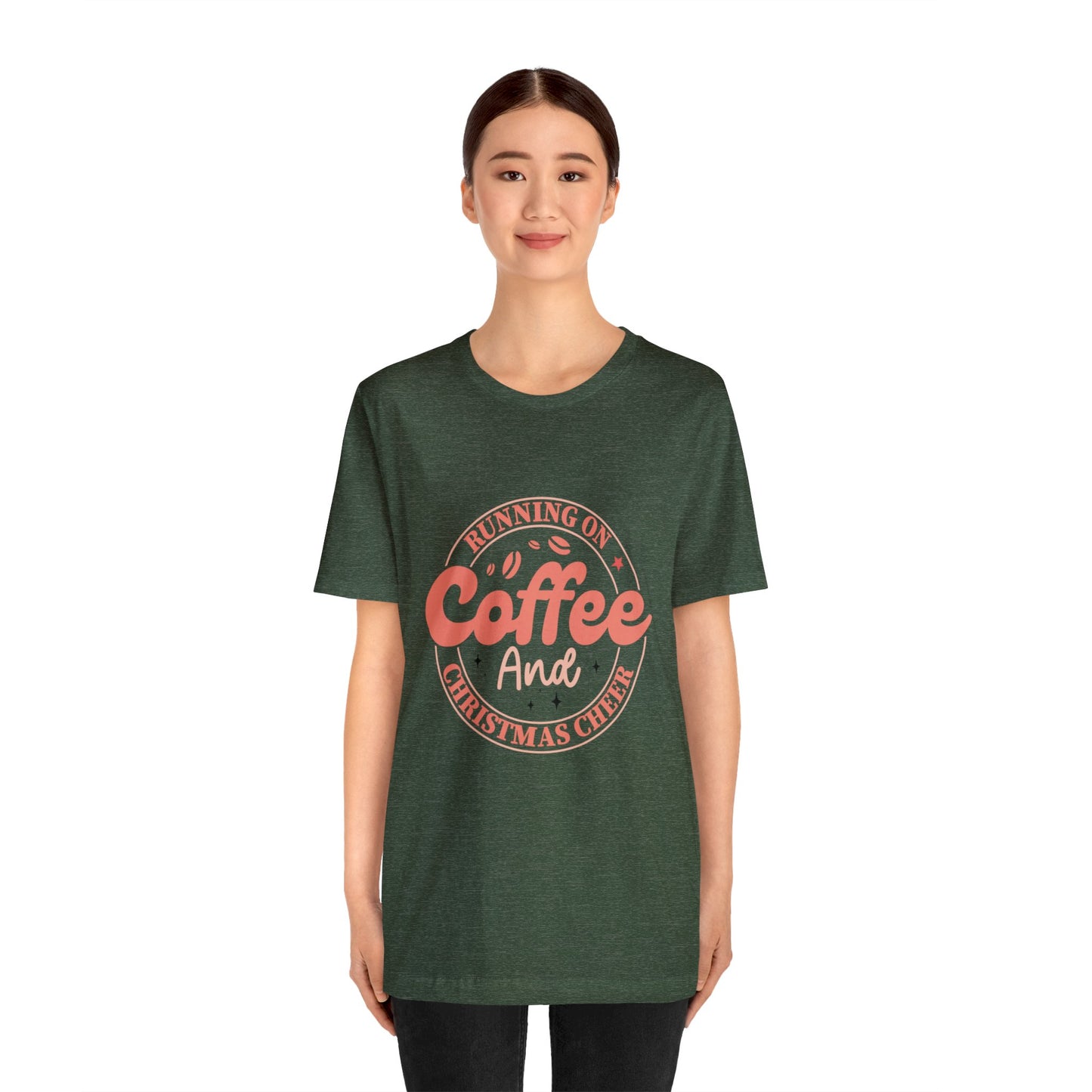 Running on Coffee and Christmas Cheer Women's Funny Christmas Short Sleeve Shirt