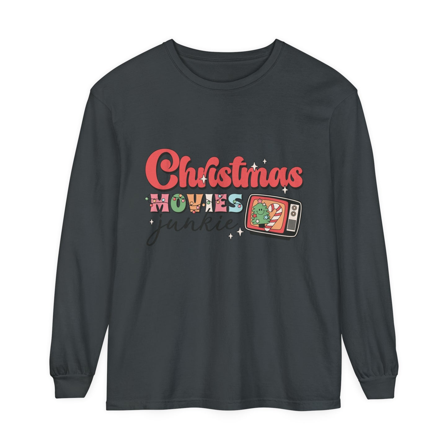 Christmas Movies Junkie Women's Christmas Holiday Loose Long Sleeve T-Shirt