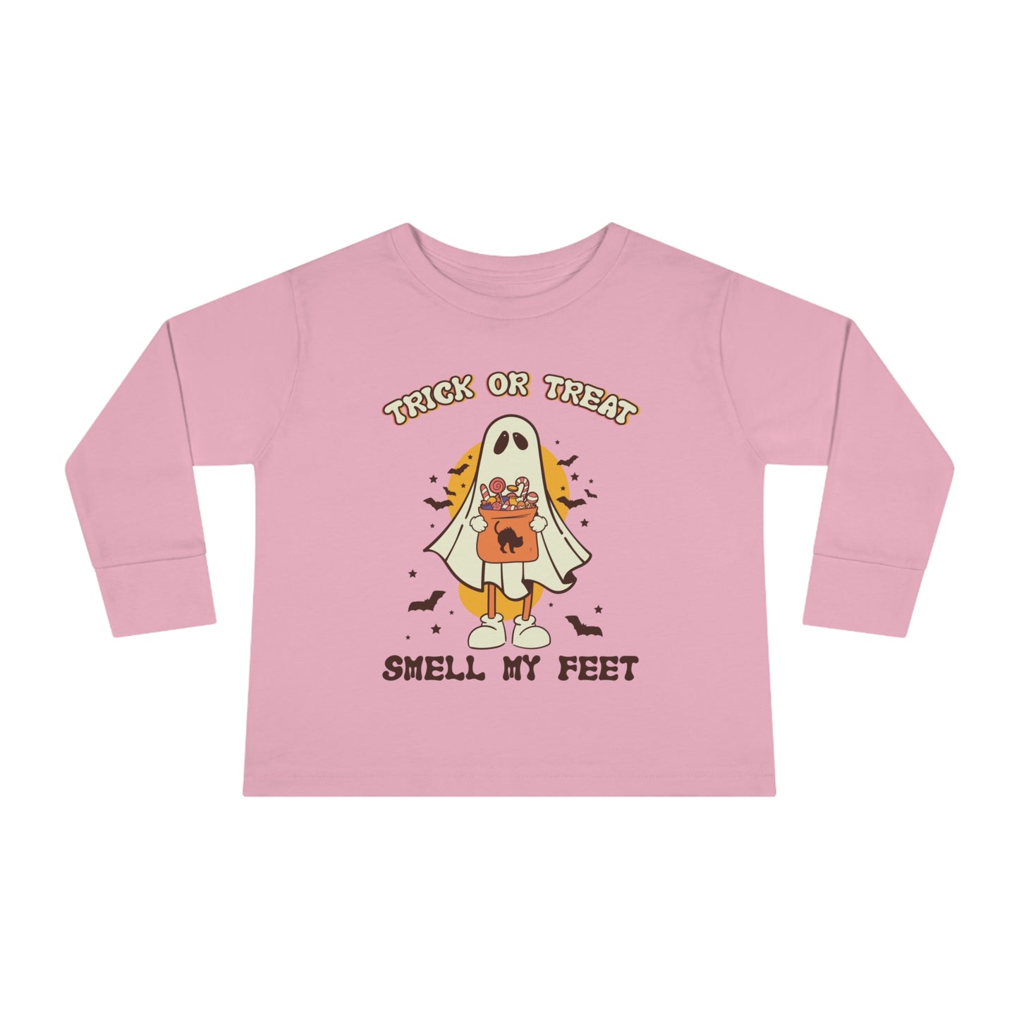Trick or Treat Smell My Feet Ghost Toddler Long Sleeve Tee