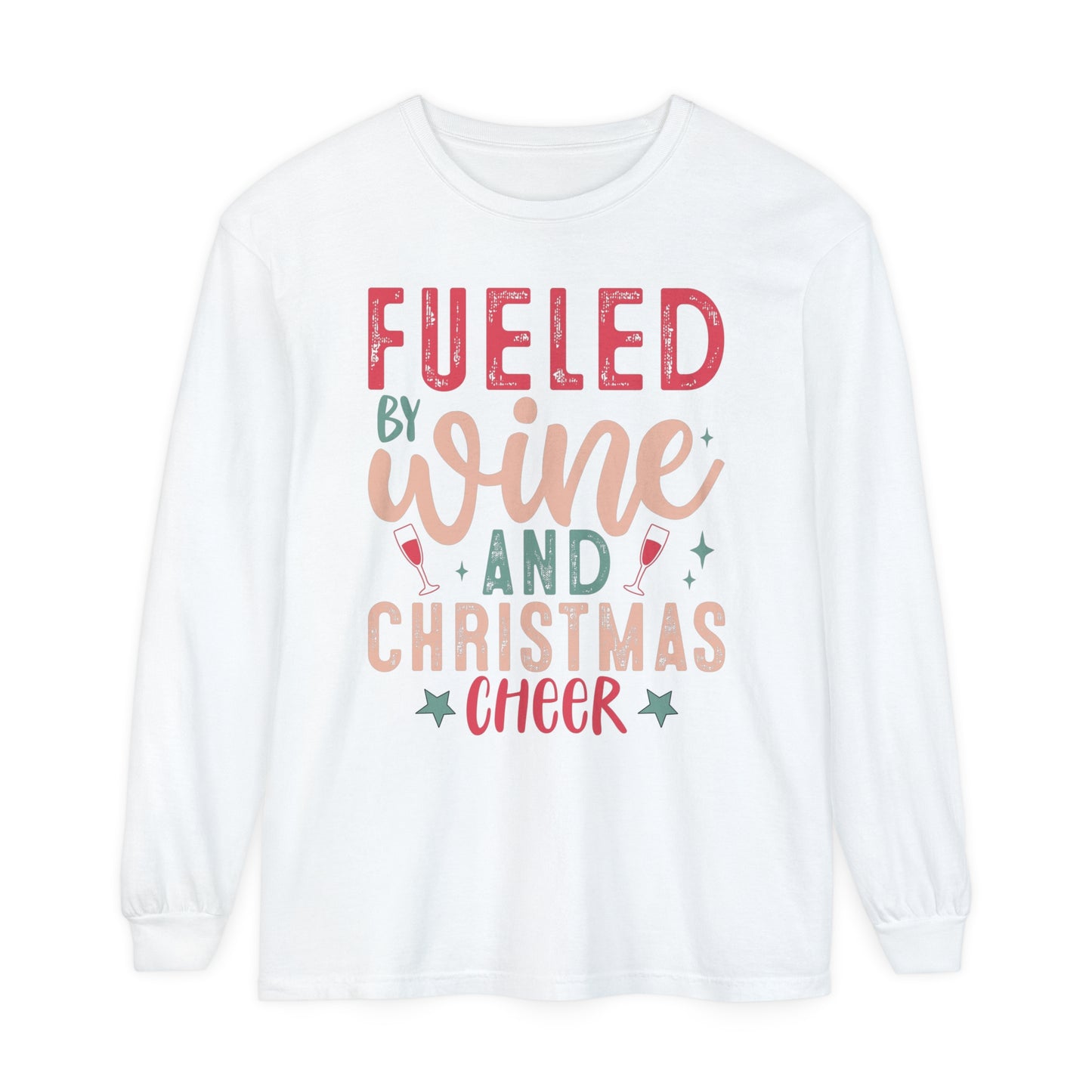 Fueled by Wine and Christmas Cheer Women's Christmas Loose Long Sleeve T-Shirt
