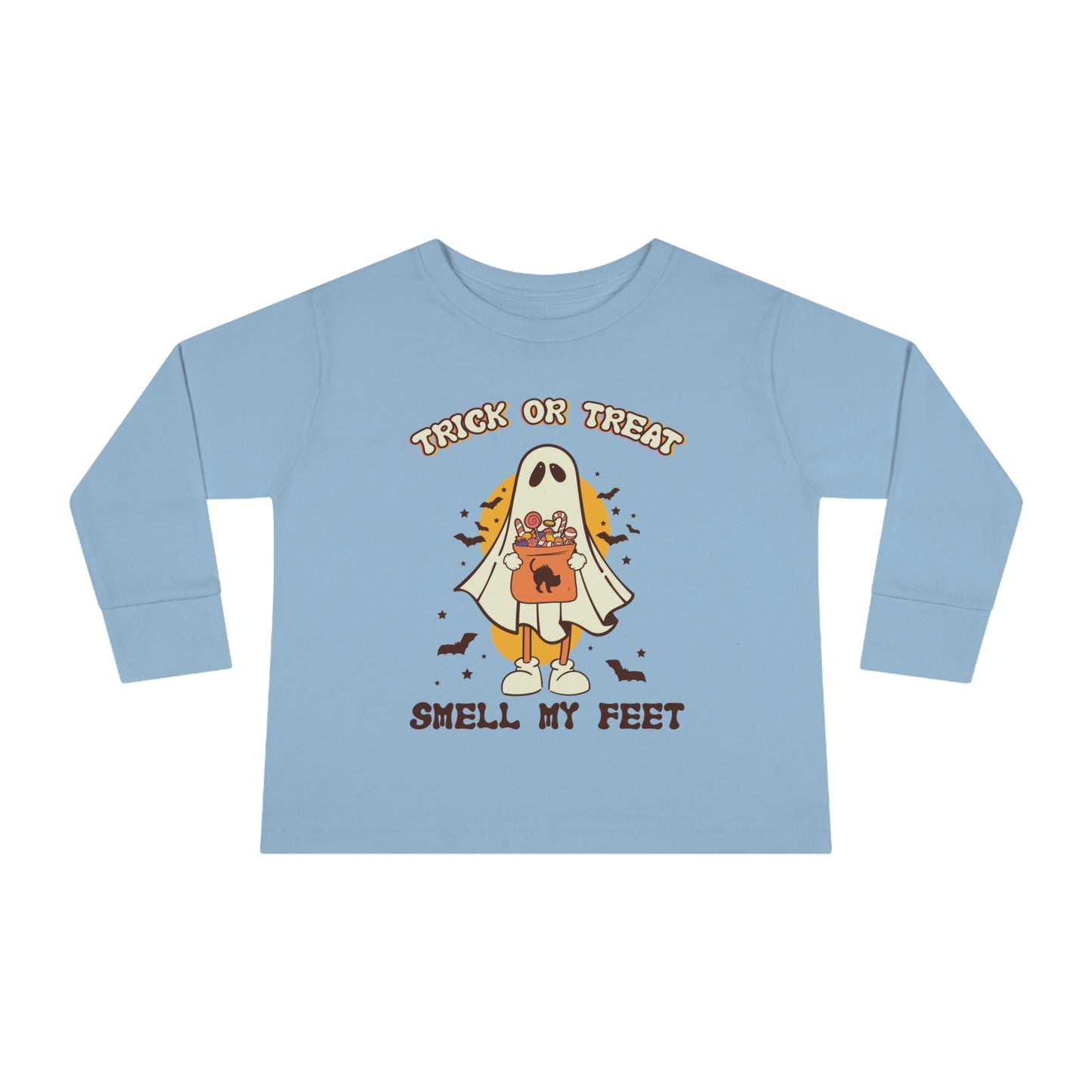 Trick or Treat Smell My Feet Ghost Toddler Long Sleeve Tee