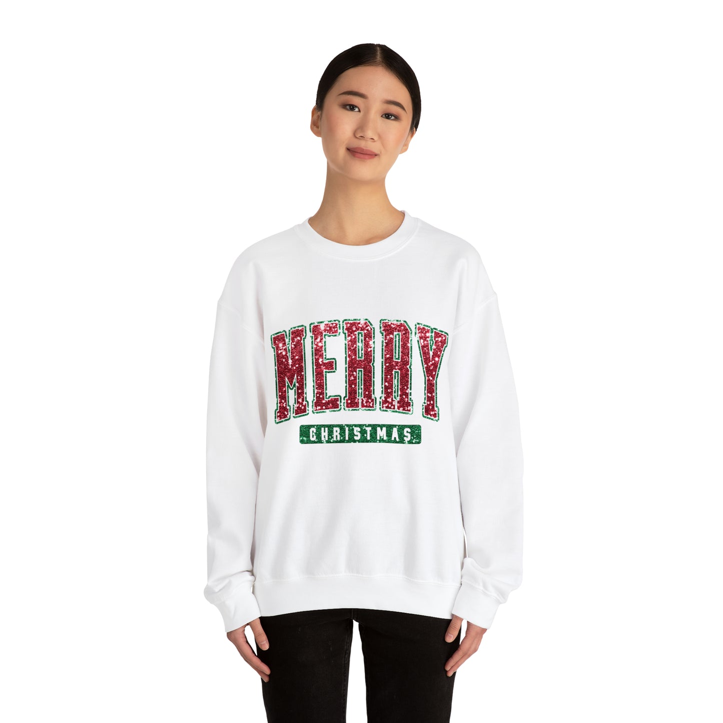 Merry Christmas Red Sparkle Women's Christmas Crewneck Sweatshirt