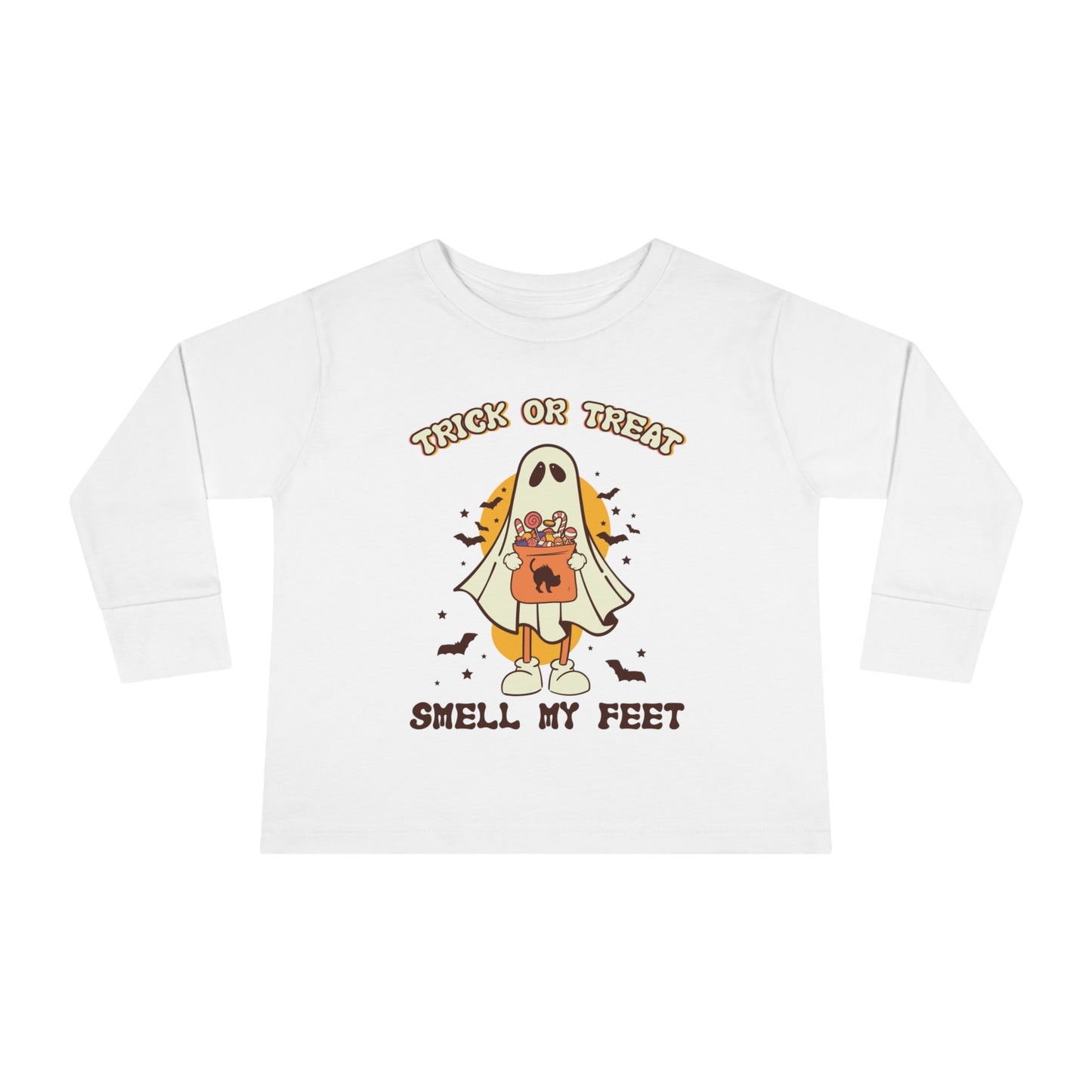 Trick or Treat Smell My Feet Ghost Toddler Long Sleeve Tee