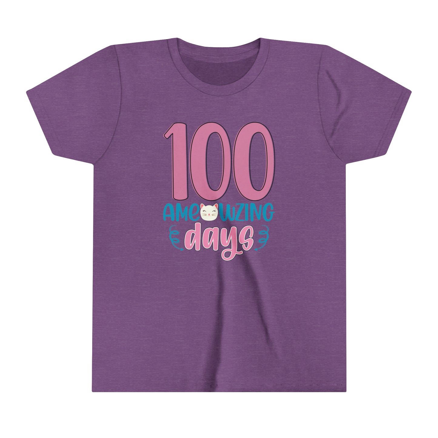 100 Amazing Cat Days of School Girl's Youth Short Sleeve Tee