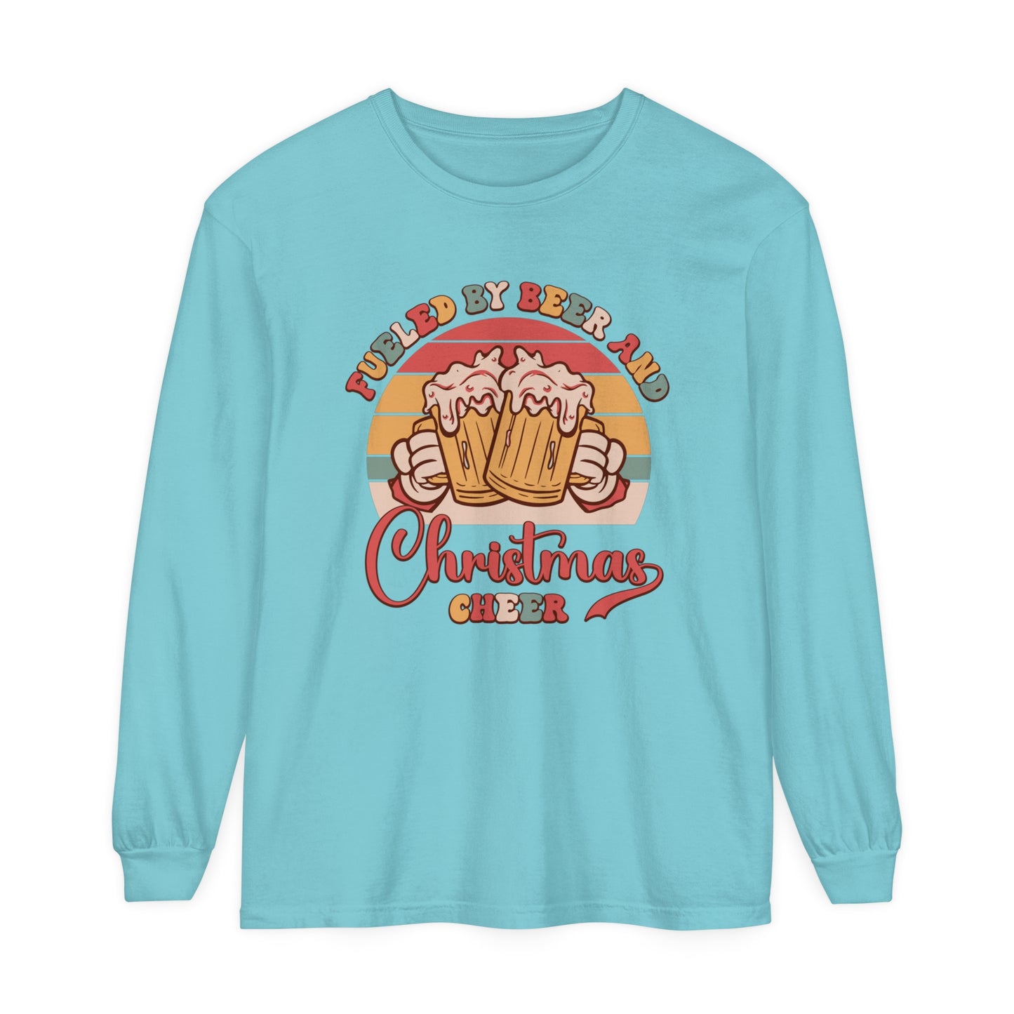 Fueled by beer and Christmas cheer Funny Drinking Holiday Adult Unisex Loose Long Sleeve T-Shirt