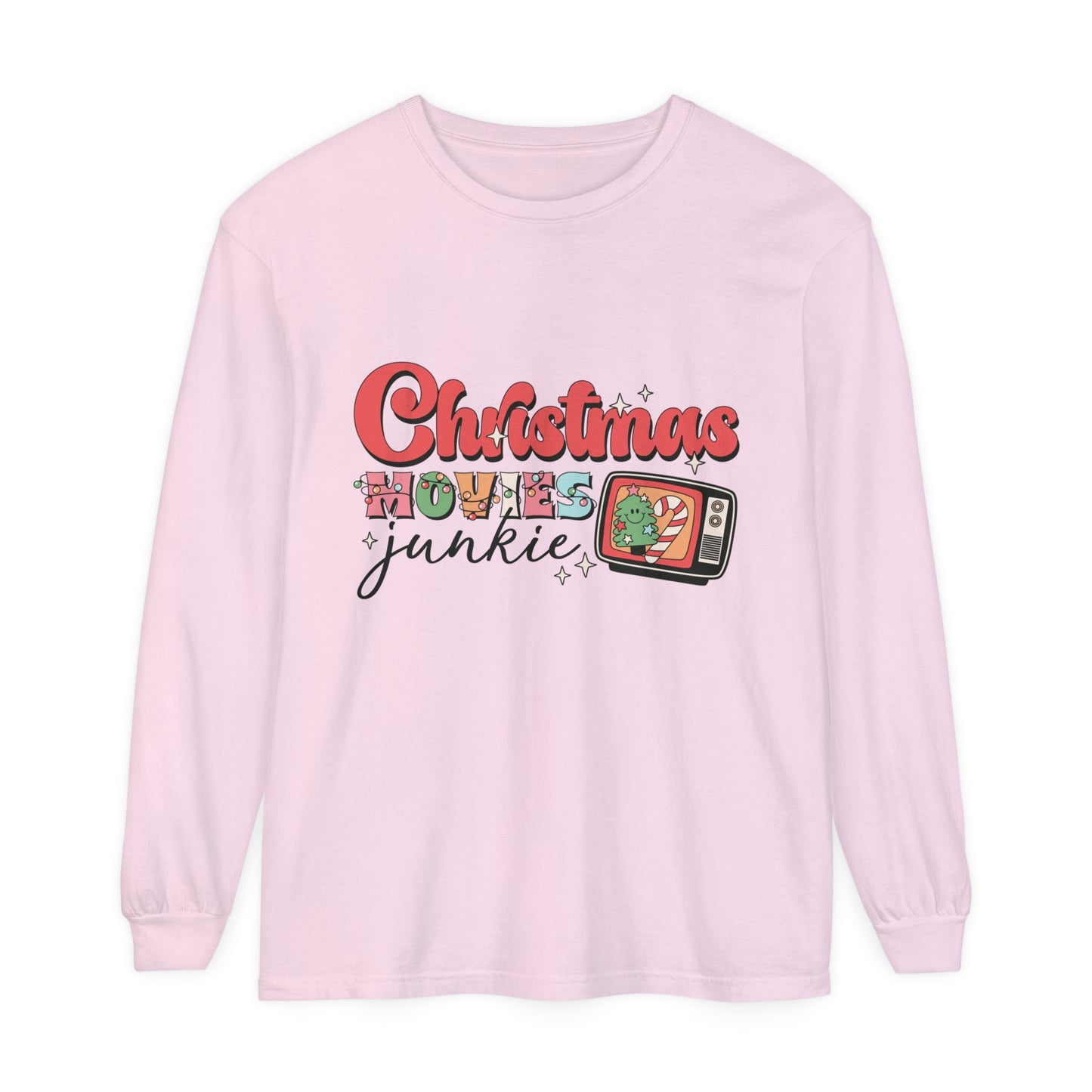 Christmas Movies Junkie Women's Christmas Holiday Loose Long Sleeve T-Shirt