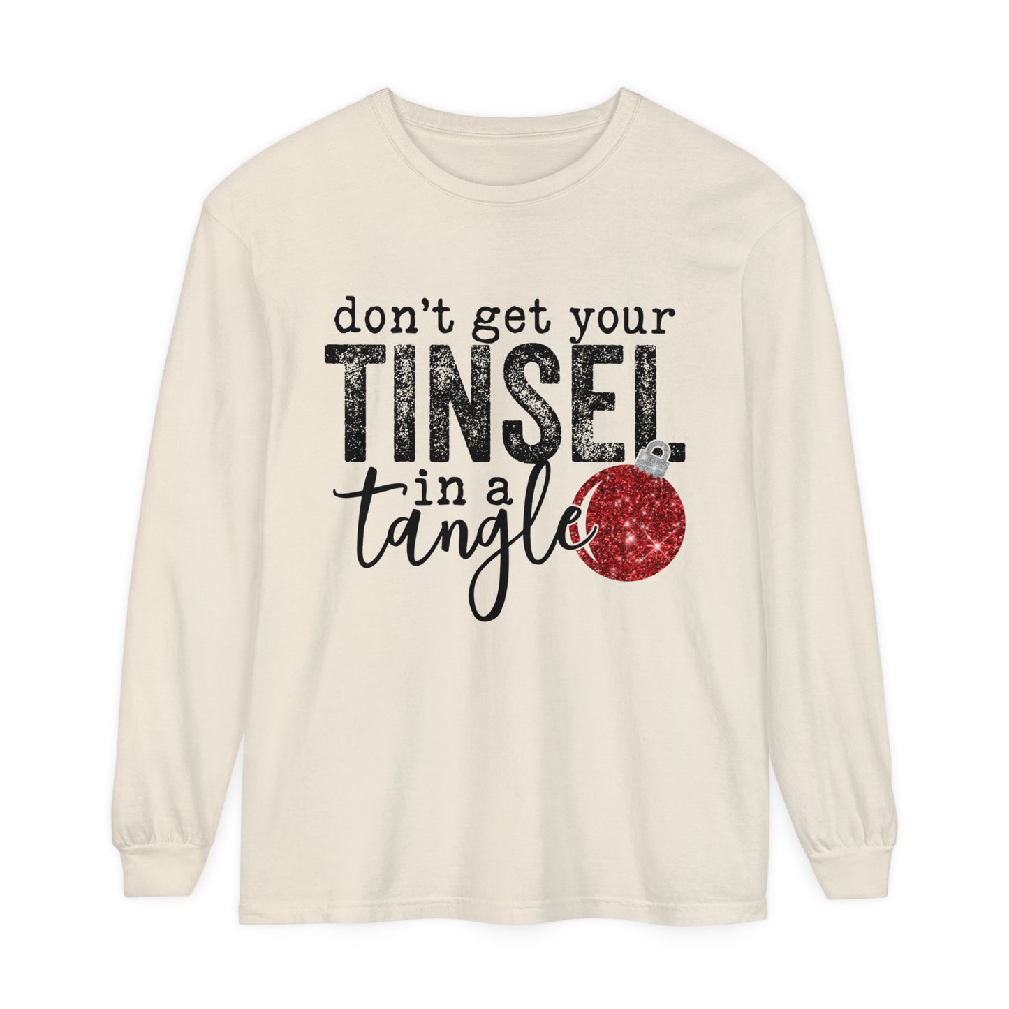 Don't Get Your Tinsel in a Tangle Sparkled Women's Holiday Loose Long Sleeve T-Shirt