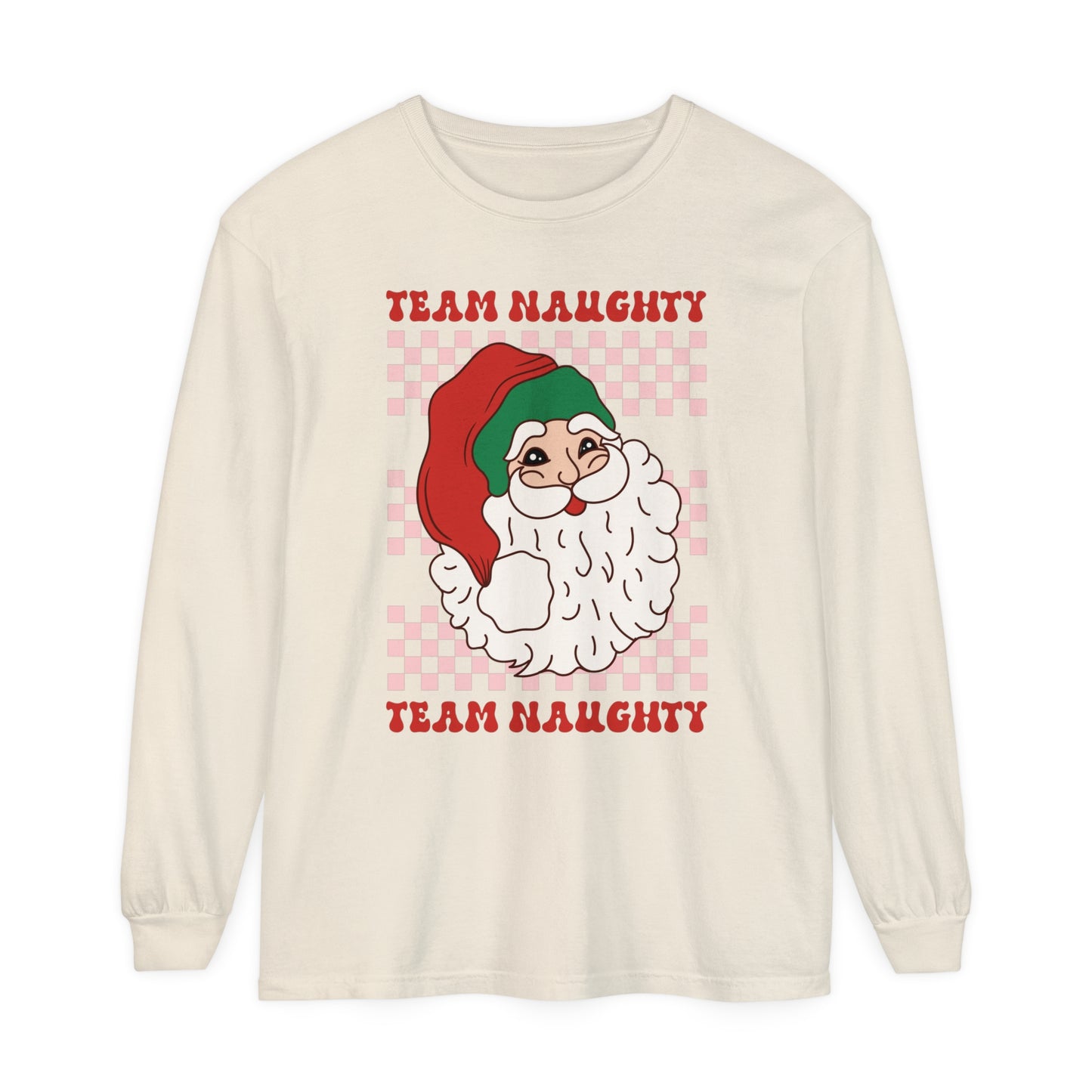 Team Naughty Women's Santa Humor Christmas Holiday Loose Long Sleeve T-Shirt