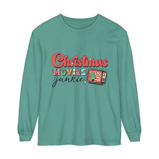 Christmas Movies Junkie Women's Christmas Holiday Loose Long Sleeve T-Shirt