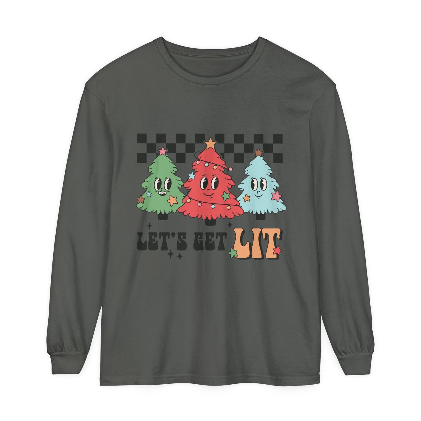 Let's Get Lit Tree Women's Christmas Holiday Loose Long Sleeve T-Shirt