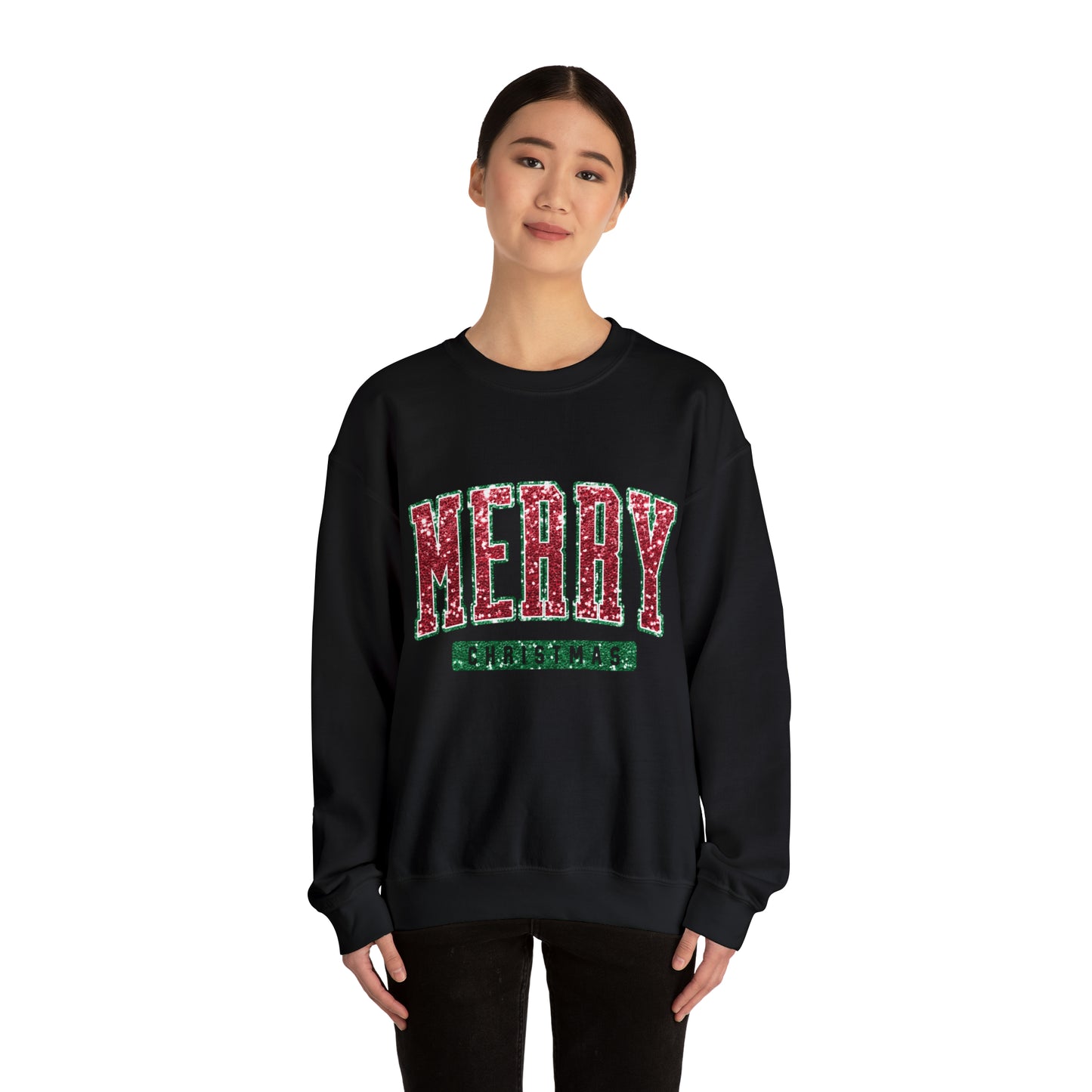 Merry Christmas Red Sparkle Women's Christmas Crewneck Sweatshirt