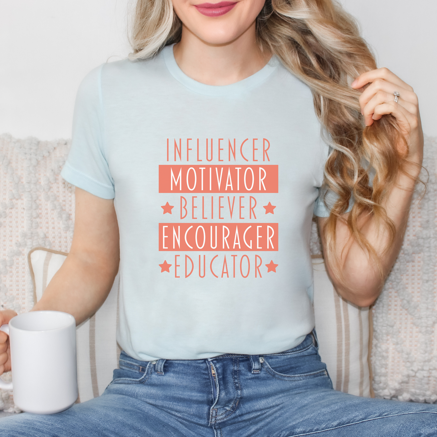 Influencer Motivator Believer Encourager Educator Short Sleeve Women's Tee