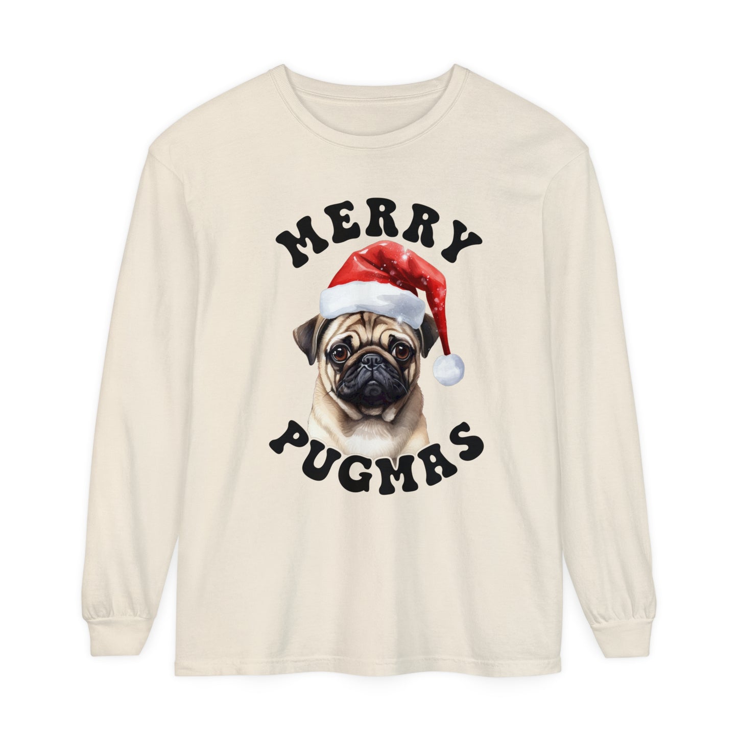 Merry Pugmas Christmas Adult Unisex Holiday Loose Long Sleeve T-Shirt