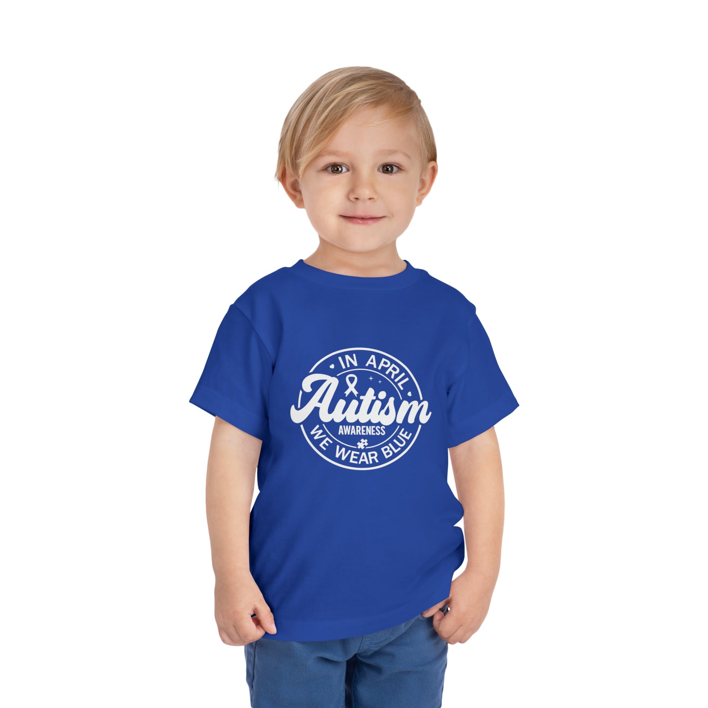 In April We Wear Blue Autism Awareness Advocate Toddler Short Sleeve Tee