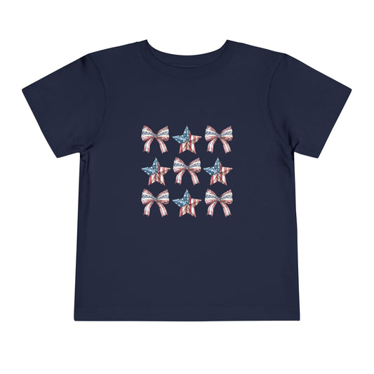 USA America  Bows & Stars Toddler Girl Short Sleeve Tee